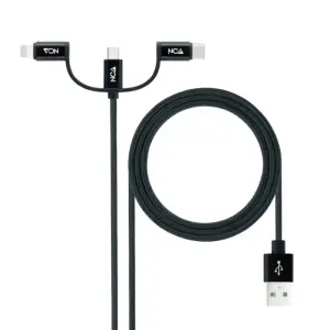 Nanocable Cable USB-A 2.0 Macho a USB-C, MicroUSB y Lightning 1m Negro