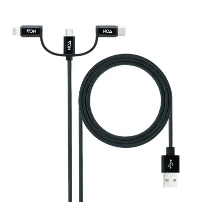 Nanocable Cable USB-A 2.0 Macho a USB-C, MicroUSB y Lightning 1m Negro