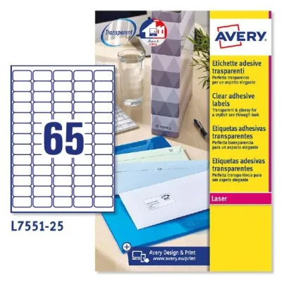 Avery Etiquetas Adhesivas Mini 38,1x21,2 Láser Transparentes para Envíos 65x25H