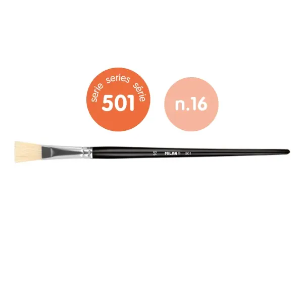 Milan 501 Pack de 4 Pinceles Planos Nº 16 con Bolsa y Colgador - Cerda Natural