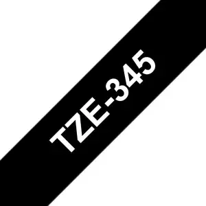 Brother TZe345 Cinta Laminada de Etiquetas 18mm x 8m - Texto Blanco sobre Fondo Negro