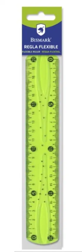 Bismark Regla Flexible 20cm PVC para Colegio - Colores Aleatorios Azul y Verde