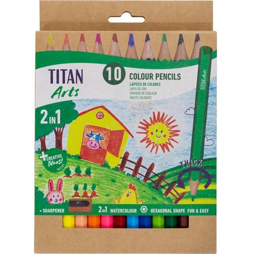 Titan Arts Lápices De Colores Iniciación Surtidos Estuche 10 Ud + Sacapuntas
