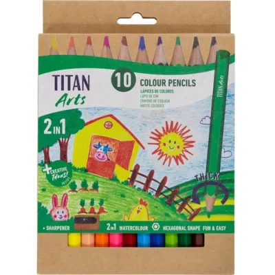 Titan Arts Lápices De Colores Surtidos Estuche 10 Unidades Con Sacapuntas