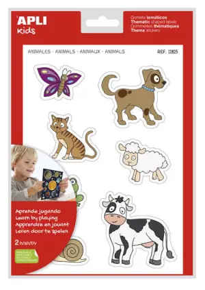 Apli Gomets Temáticos Animales XL - 28 Adhesivos Removibles en 2 Hojas A4
