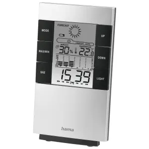 Hama Medidor de Temperatura y Humedad Digital con Reloj y Alarma - Color Negro y Plata