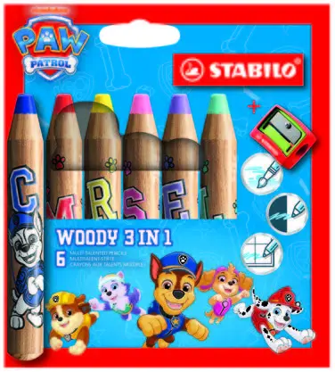 Stabilo Woody 3 en 1 Pack de 8 Lápices de Colores con Sacapuntas - Mina XXL 10mm