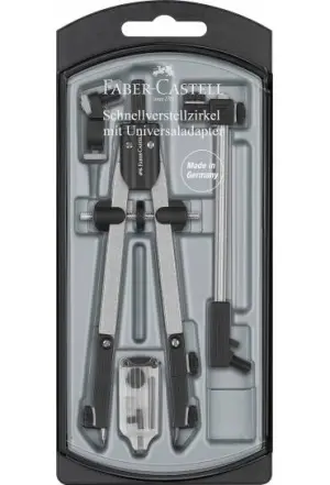 Faber-Castell Compás de Ajuste Rápido con Alargadera y Accesorios de Recambio