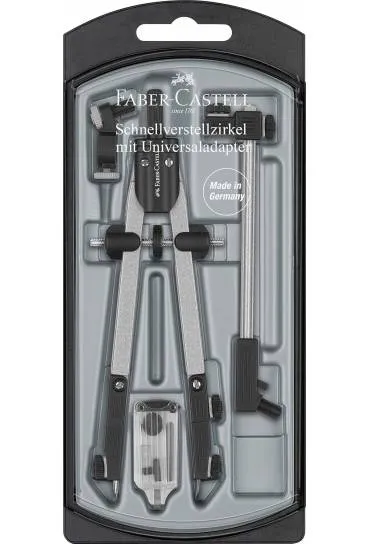 Faber-Castell Compás de Ajuste Rápido con Alargadera y Accesorios de Recambio