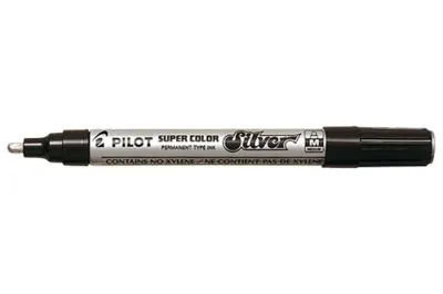 Pilot Super Color Rotulador Permanente Medio - Punta de 4,5mm de Poliacetal - Tinta muy Densa y Opaca - Cuerpo Metalico - Color Plata