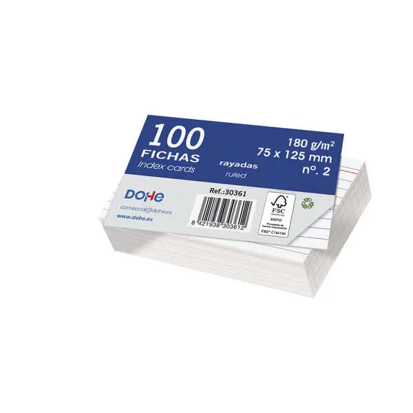 Dohe Pack de 100 Fichas de Cartulina Offset Blancas Rayadas 180g