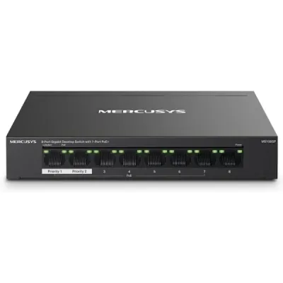 Mercusys Switch 8 Puertos Gigabit RJ45 10/100/1000Mbps con 7 Puertos PoE