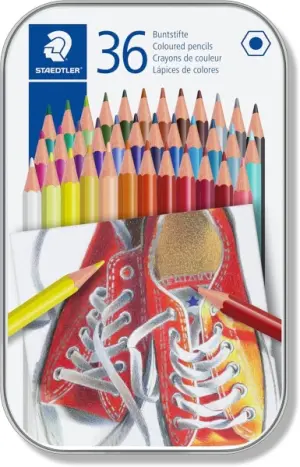 Staedtler Caja Metálica de 36 Lápices Hexagonales de Colores Surtidos