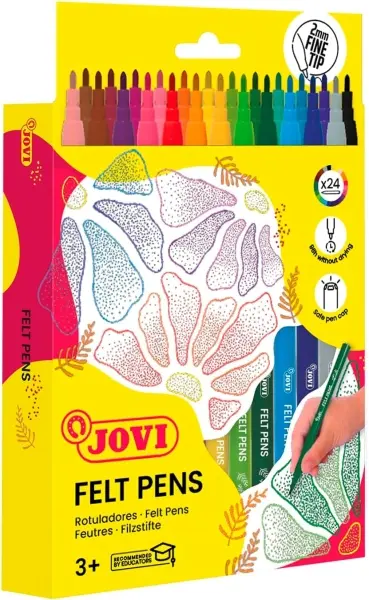 Jovi Estuche de 24 Rotuladores Punta de 2mm Tinta de Gran Fijación Colores Surtidos