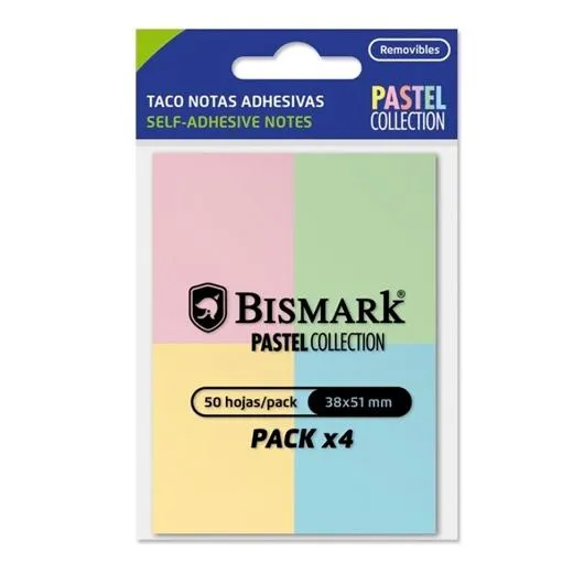 Bismark Pack de 4 Blocs de Notas Adhesivas 38x51mm en 4 Colores Pastel