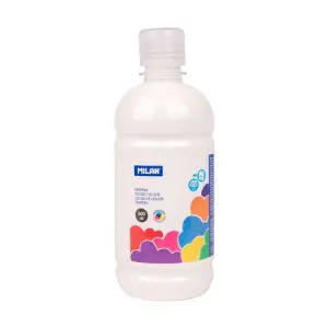 Milan Botella de Témpera 500ml con Tapon Dosificador - Secado Rápido - Color Blanco
