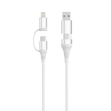 Ewent EC1075 Cable USB-C 4 en 1 60W 1 Metro USB-C USB-A Lightning Blanco