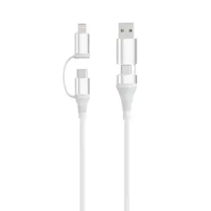 Ewent EC1075 Cable USB-C 4 en 1 60W 1 Metro USB-C USB-A Lightning Blanco