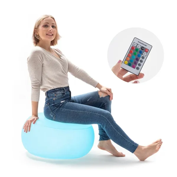 Innovagoods Pulight Asiento Hinchable - Luz Led Multicolor - Soporta Hasta 100Kg - Mando A Distancia - Incluye Hinchador - Ip68 - 50X30Cm - Color Blanco