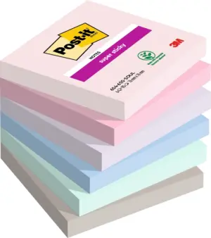 Post-it Super Sticky Pack de 6 Blocs de 90 Notas Adhesivas Reposicionables 76x76mm Colores Surtidos