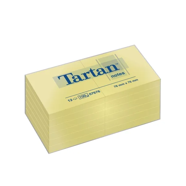 Tartan Pack De 12 Blocs De 100 Notas Adhesivas Reposicionables - 76X76Mm - 100% Pefc - Color Amarillo Claro