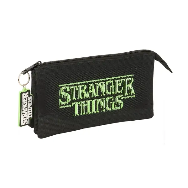 Safta Portatodo Stranger Things 3 Compartimentos con Cremalleras 0.6L Negro 220x30x120mm