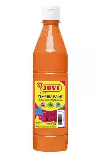 Jovi Tempera Paint Tempera Liquida 500Ml - Base Agua - Lista Para Usar - Alto Poder Cubriente - Secado Rapido - Excelente Fluidez - Adherencia En Multiples Superficies - Color Naranja