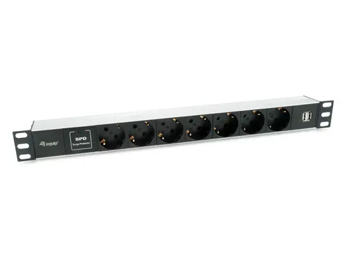 Equip Regleta Alimentación Aluminio Rack 19" 1U 7 Tomas Schuko + 2 Tomas USB 1.8m