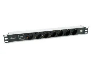 Equip Regleta Alimentación Aluminio Rack 19" 1U 7 Tomas Schuko + 2 Tomas USB 1.8m