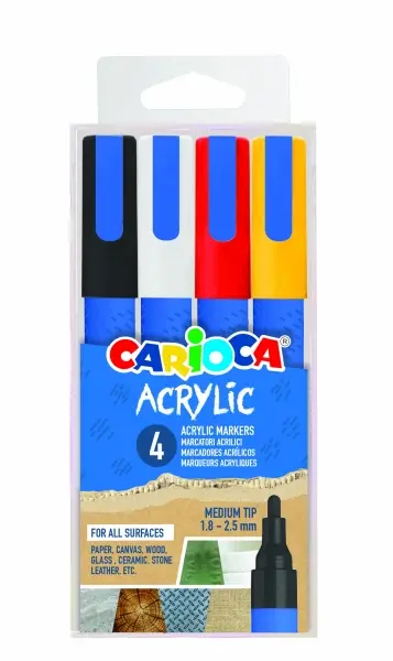 Carioca Pack de 4 Marcadores de Pintura Acrílica - Punta Redonda 1.8-2.5mm - Tinta a Base de Agua