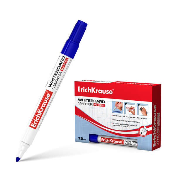 Erichkrause W-500 Rotulador Para Pizarra Blanca - Punta En Forma De Bala - Trazo De 0.8 A 2.5Mm - Tinta A Base De Alcohol - Color Azul