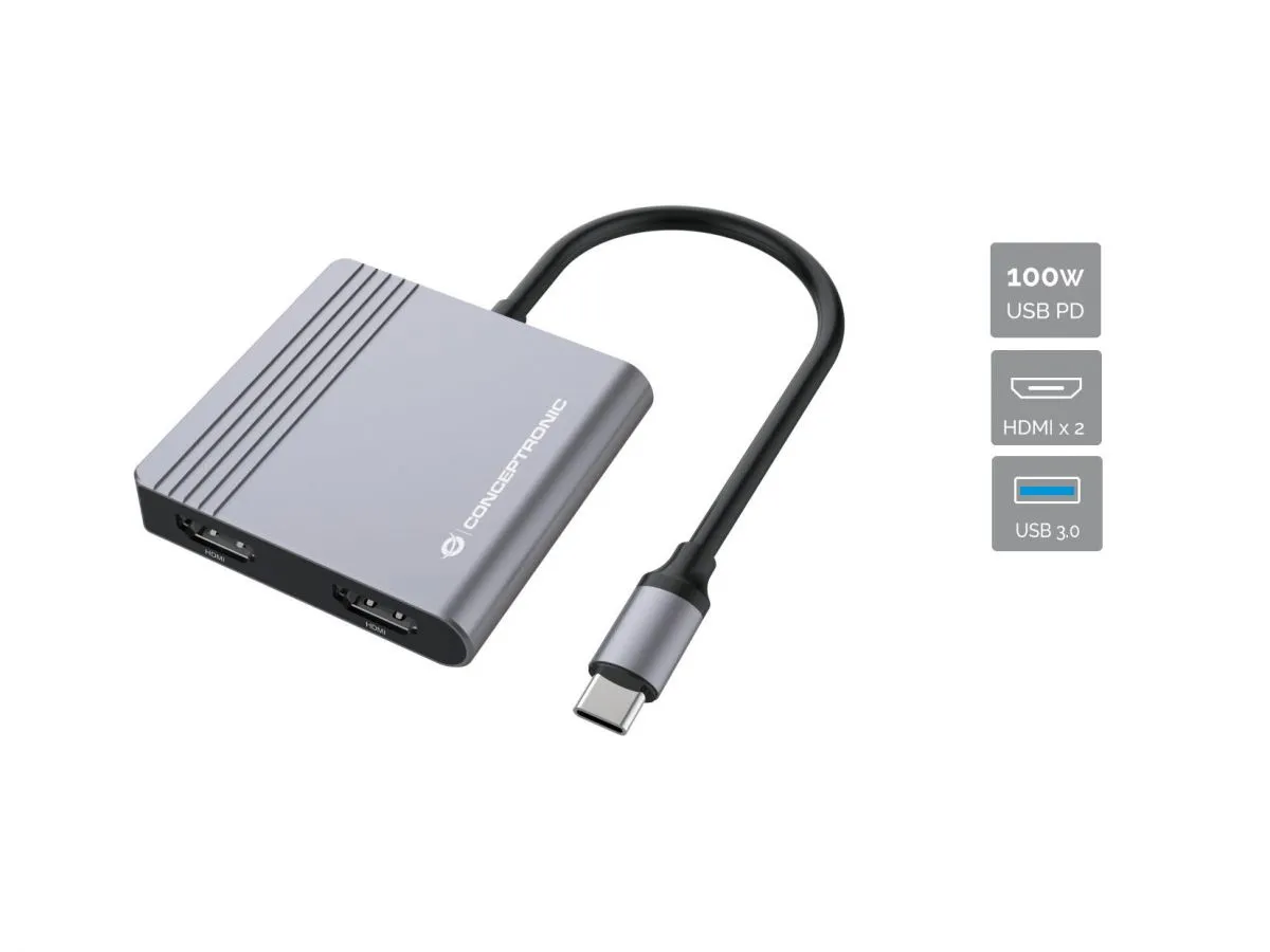 Docking Usb-C Conceptronic Donn013: 2Xhdmi Y Usb-C Carga 100W