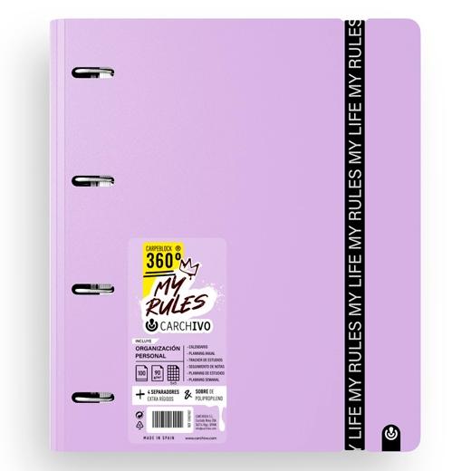 Carchivo Carpeblock 360 My Rules Con Recambio 100H A4 5X5 90Gr 4 Separadores Pp Foam Malva