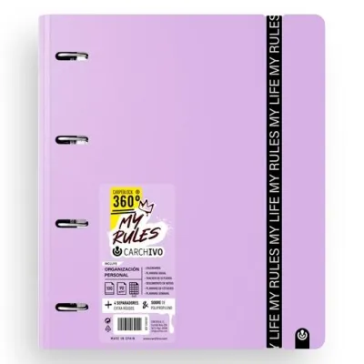 Carchivo Carpeblock 360 My Rules Recambio 100H A4 5x5 90gr 4 Separadores Malva