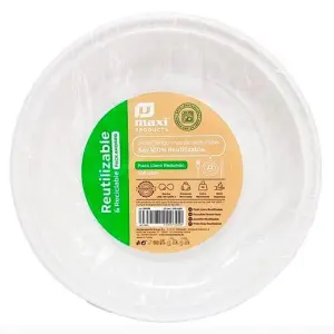 Maxi Products Plato Llano Redondo Reutilizable 17cm Blanco - 100 Unidades