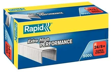 Rapid Super Strong Caja De 5000 Grapas 24/8+ - Hasta 50 Hojas - Alambre Galvanizado Superreforzado - Patilla De 8,5Mm