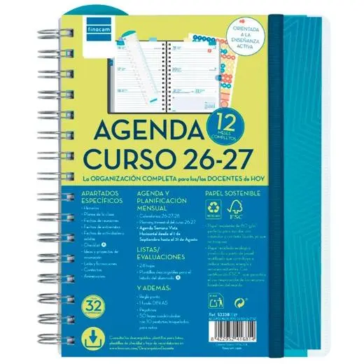 Finocam Agenda Escolar 26/27 Semana Vista Horizontal 155x212mm Color Azul