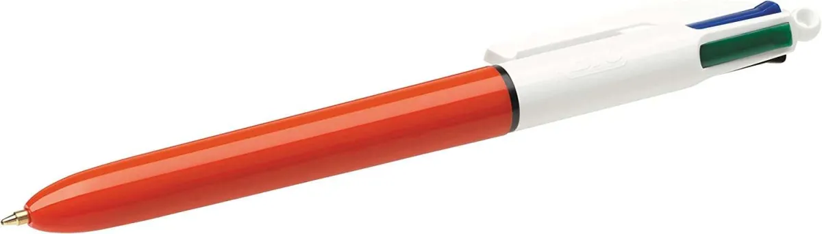 Bic 4 Colours Original Fine Boligrafo De Bola Retractil - Punta De 0.8Mm - Trazo De 0.36Mm - Tinta Con Base De Aceite - Cuerpo Naranja/Blanco - 4 Colores