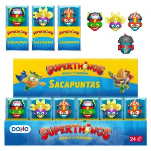 Dohe Expositor Superthings con 24 Sacapuntas en PVC y Cuchilla de Acero