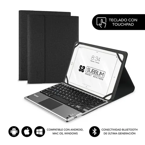 Subblim Teclado Bluetooth Extraíble con Funda Universal 9-10.1" y Touchpad Negro