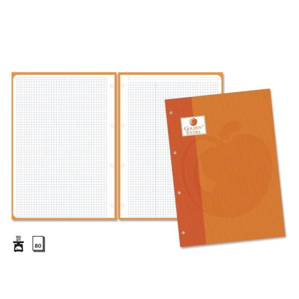 Golden Extra Recambio De 80 Hojas 90Gr Cuadricula 4X4 - Formato A4 - 4 Taladros Y Banda De Color Naranja