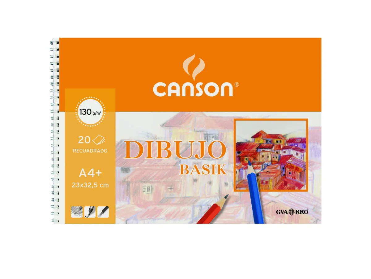 Canson Bloc Dibujo Basik Espiral 20H A4+ 130Gr Microperforado 2 Taladros Blanco Natural -10U-