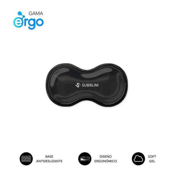 Subblim Ergo Crystal Flex Reposamuñecas Para Raton - Gel Refrigerante Autoajustable - Diseño Ondulado Ergonomico - Base Antideslizante - Color Negro