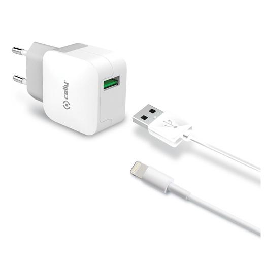 Celly Cargador Pared Usb + Cable Usb - Lightning 12W Blanco