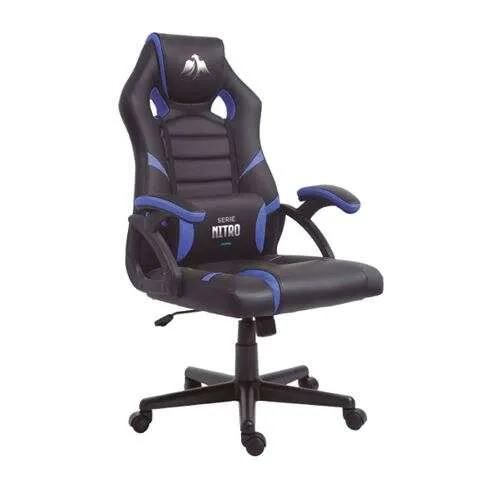 Cromad Serie Nitro Silla Gaming - Altura Regulable Con Piston De Gas Clase 2 - Cojin Lumbar - Color Negro/Azul