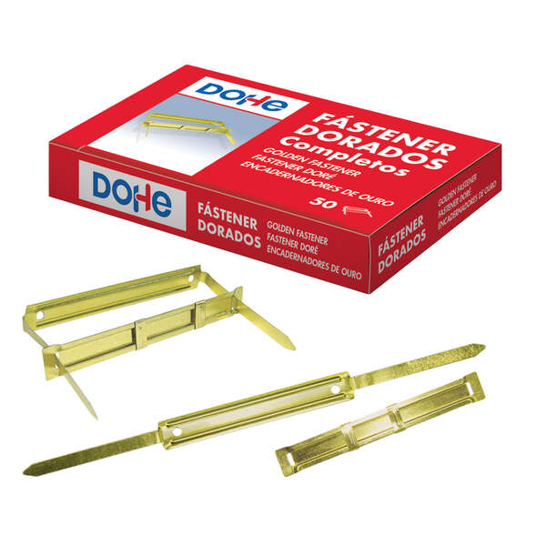 Dohe Caja De 50 Fasteners Metalicos Dorados - Para Encuadernaciones De 80Mm - Lengüeta Y Pasador