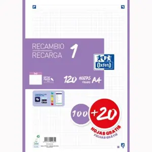 Oxford Recambio Classic 120 Hojas A4 Sueltas 90g 5x5mm 4 Taladros Malva