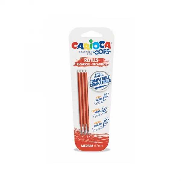 Carioca Recambio Bolígrafo Oops Borrable Rojo - Blister de 3 Unidades