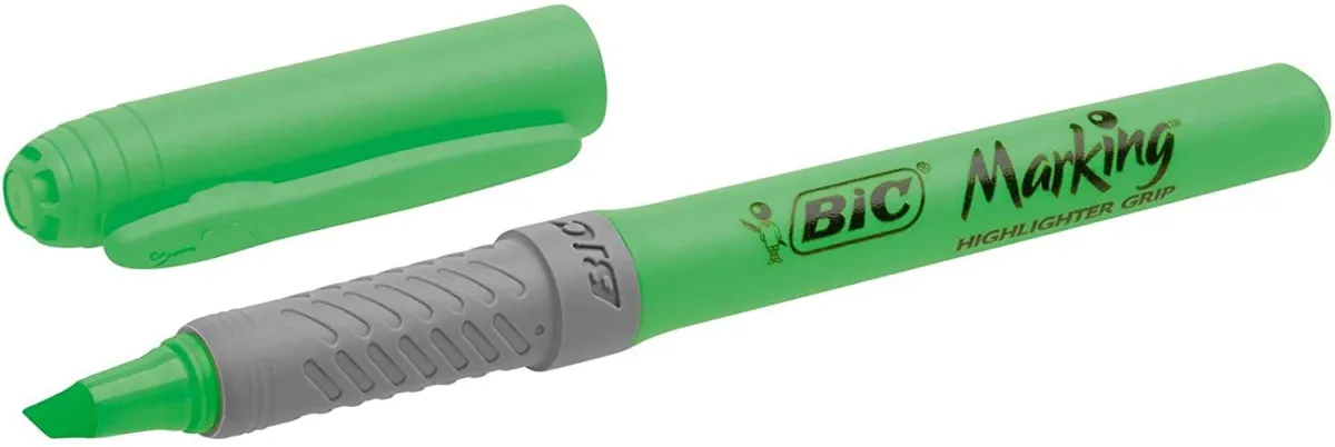 Bic Highlighter Grip Marcador Fluorescente - Tinta Con Base De Agua - Punta Biselada - Trazo Entre 1.60 Y 3.30 Mm - Color Verde