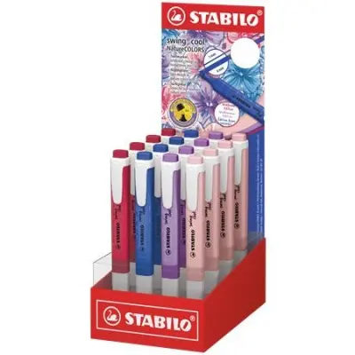 Stabilo Swing Cool Naturecolors Wildflower Expositor Con 16 Marcadores - Cuerpo Plano - Punta Biselada - Trazo Entre 1 Y 4Mm - Tinta Con Base De Agua - Antisecado - Colores Surtidos